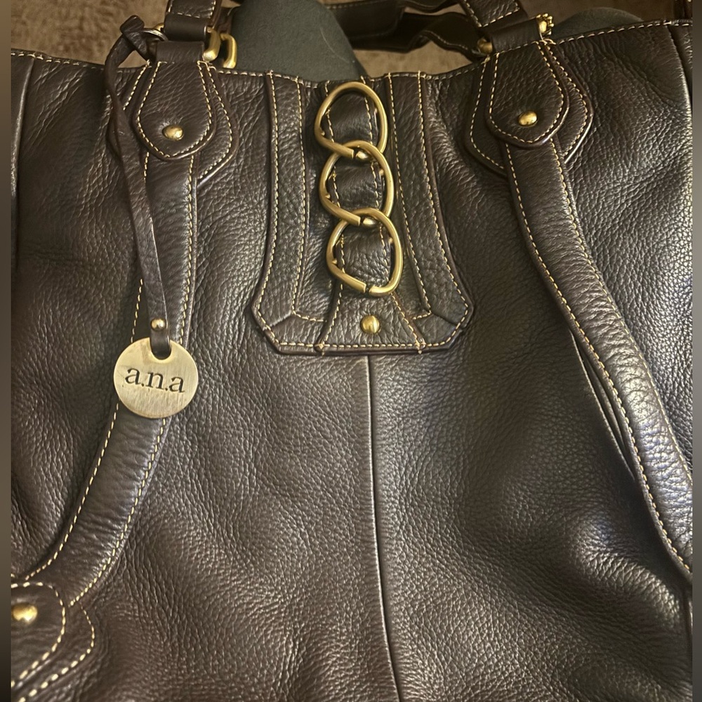 a.n.a Dark Brown Leather Shoulder Bag with Gold Accents
